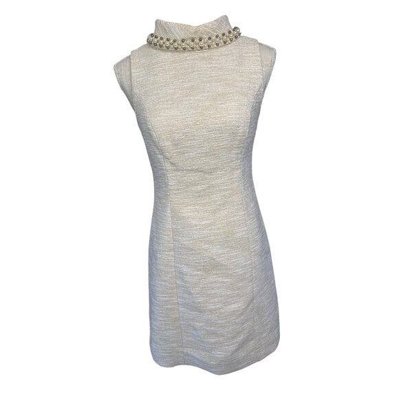 Lilly Pulitzer Dresses & Skirts - Lilly Pulitzer Portia Boucle Gold Metallic Pearl Beaded Mini Shift Dress Size 0